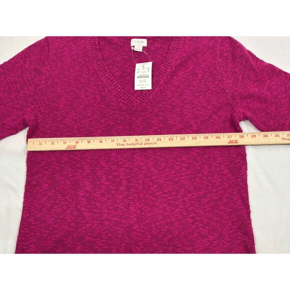 NWT J Crew Long Sleeve V Neck Slub Sweater Fuchsia Cotton Blend Size M Preppy - Picture 3 of 7